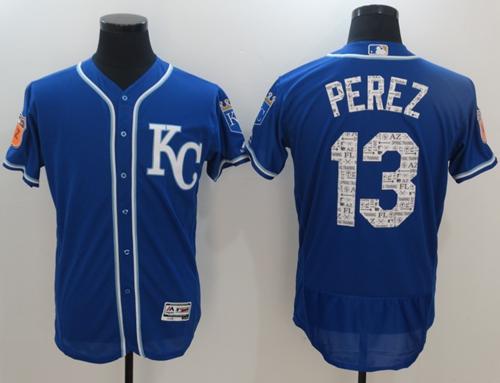 Royals #13 Salvador Perez Royal Blue Spring Training Authentic Flex Base Stitched MLB Jersey - Click Image to Close